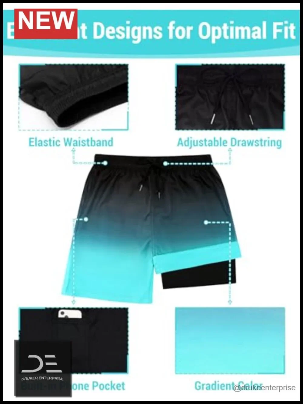 Men's Swim Trunks with Compression Liner Quick Dry 7 Inch Board Shorts